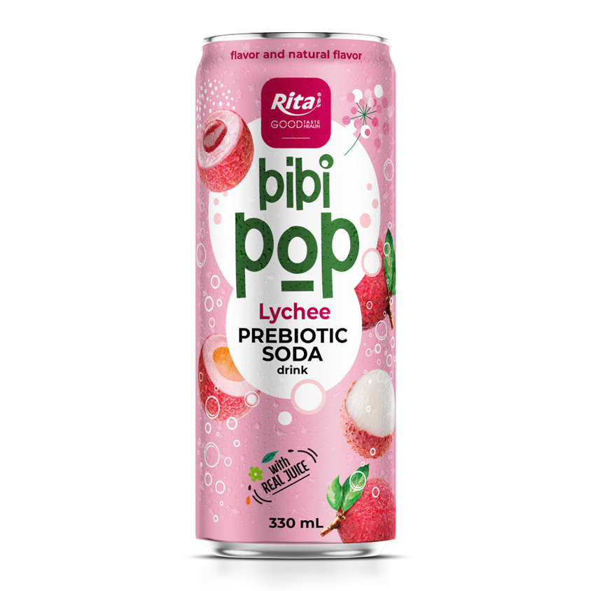 Bibi Pop Prebiotic Soda drink with real lychee juice 330ml 